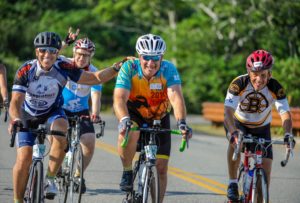 Don Goldberg riding in a bike-a-thon for the Pan Mass Challenge 2018.