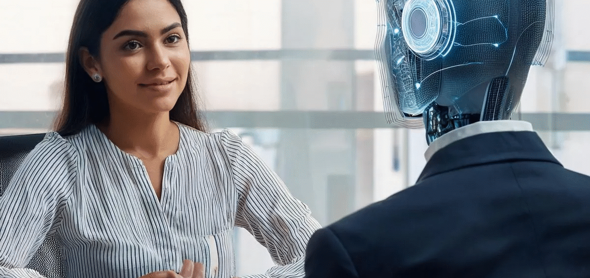 woman interview an AI person