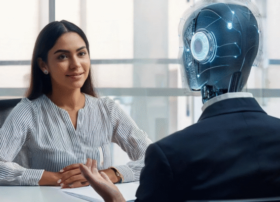 woman interview an AI person