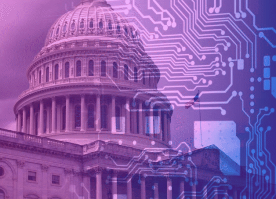 government building with code overlay