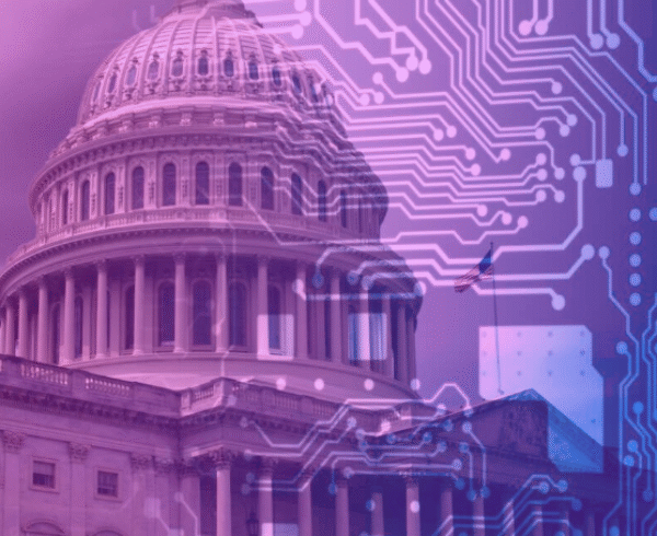 government building with code overlay