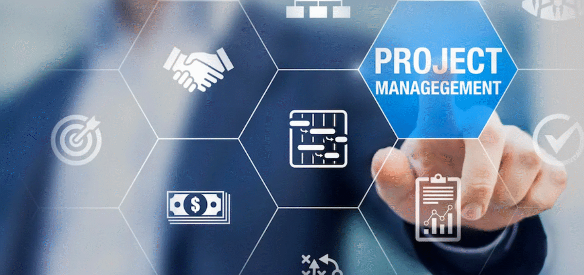 person pointing to project management