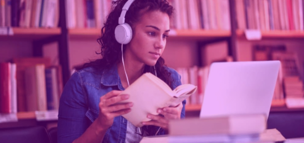 girl studying with book and laptop