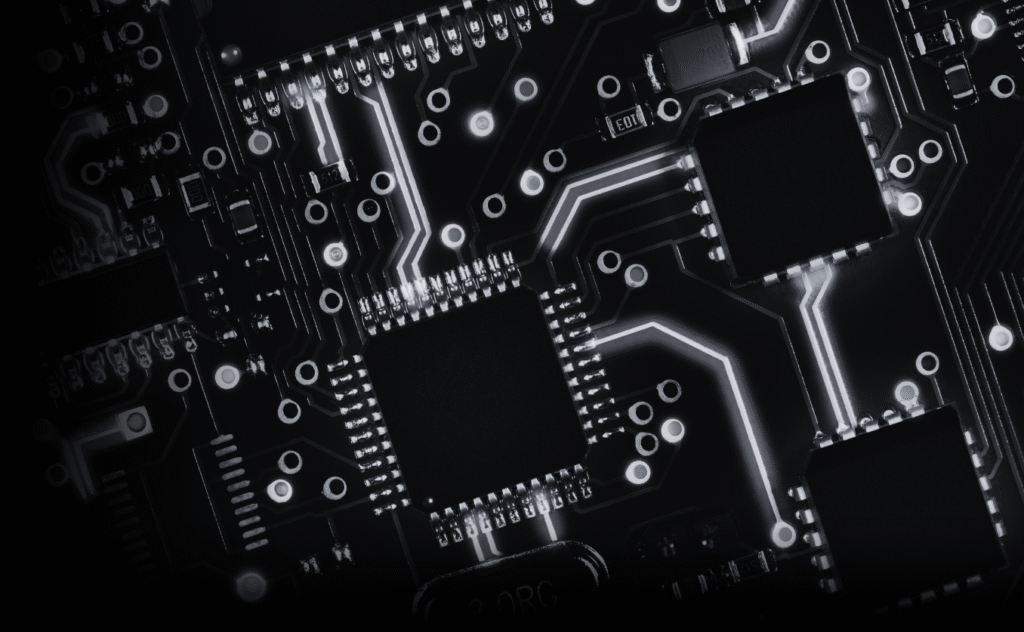 black and white photo of circuit board