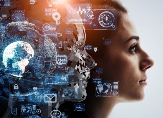 female leader with ai face mirroring