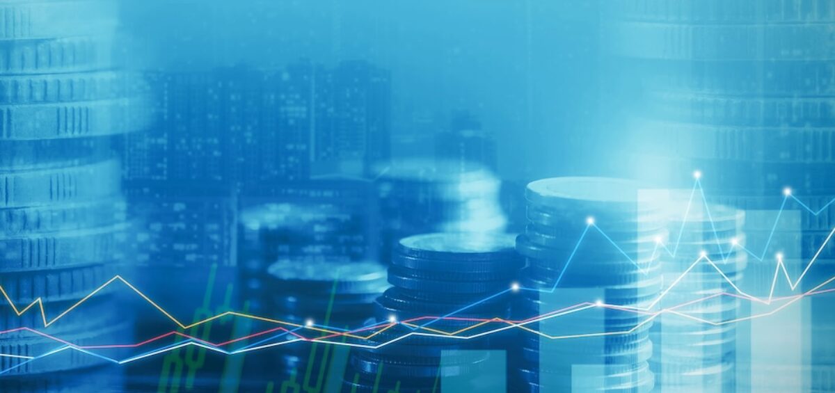 blue image of coins and graph
