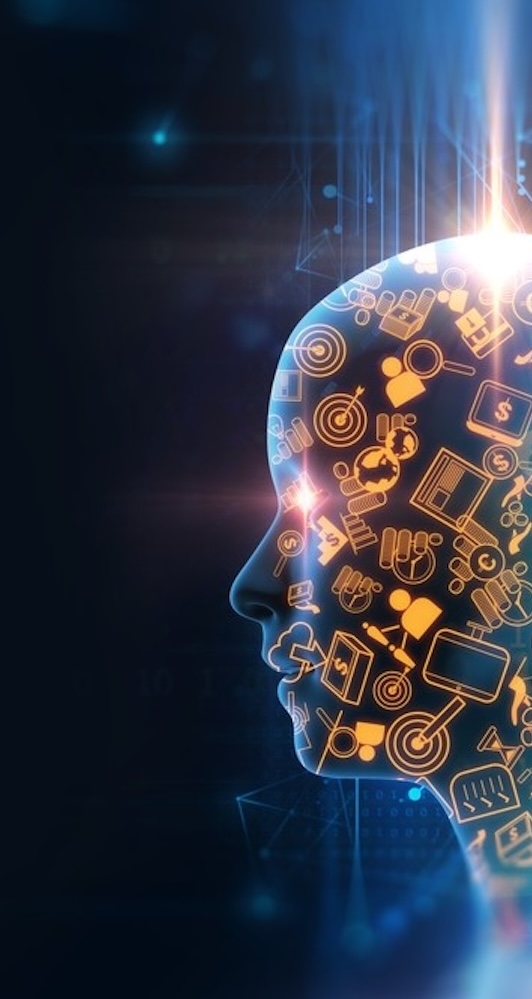 dark blue background with futuristic face