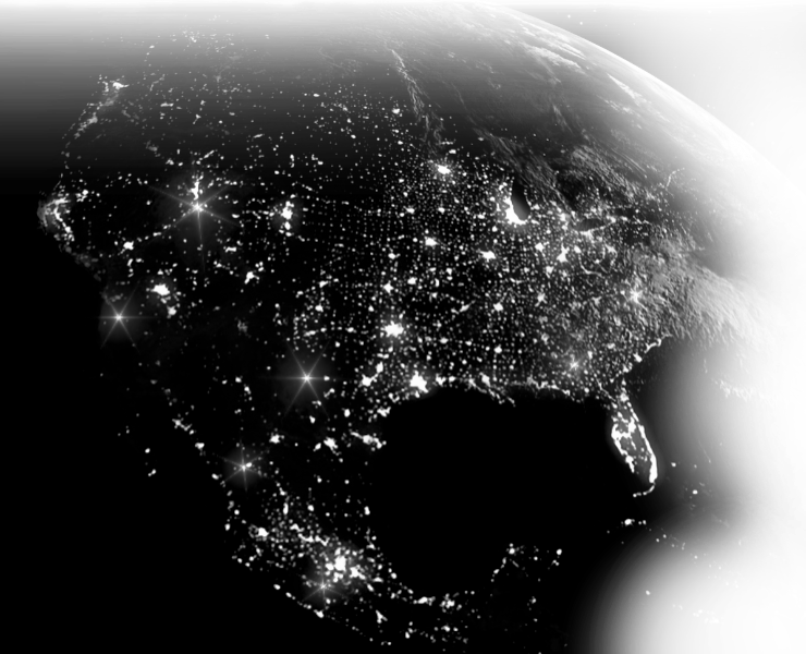 black and white arial view of the united states