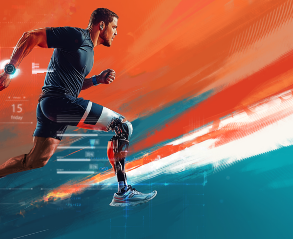 man with prosthetic leg running