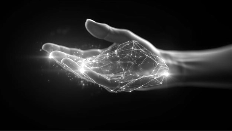 human hand outreached with technology accent