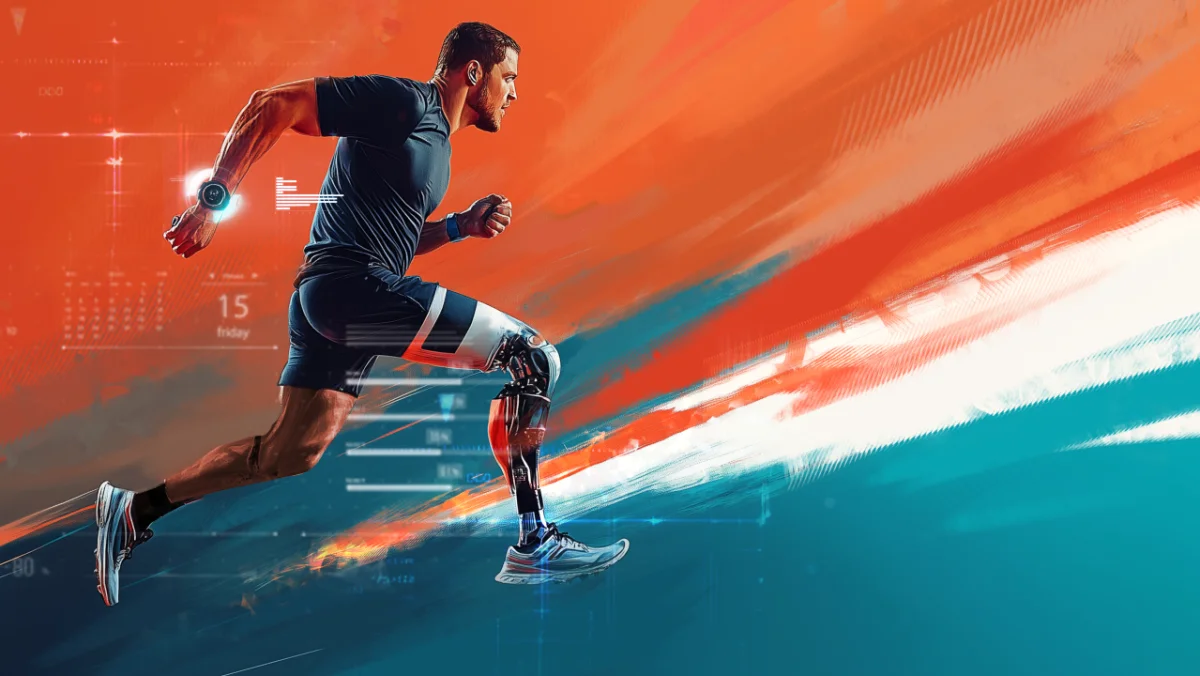man with prosthetic leg running